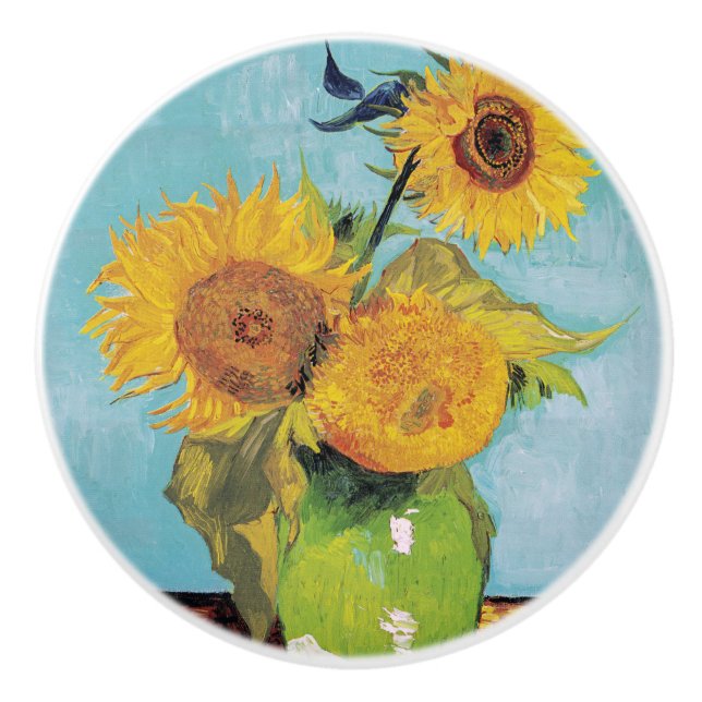 Vincent Van Gogh - Three Sunflowers in a Vase Ceramic Knob (Front)