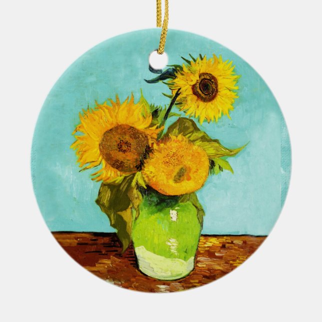Vincent Van Gogh Three Sunflowers In A Vase Ceramic Tree Decoration (Front)