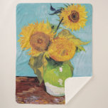 Vincent Van Gogh - Three Sunflowers in a Vase Sherpa Blanket<br><div class="desc">Three Sunflowers in a Vase / Vase avec trois tournesols - Vincent Van Gogh,  August 1888 - Sunflowers 1888 first version (F453)</div>