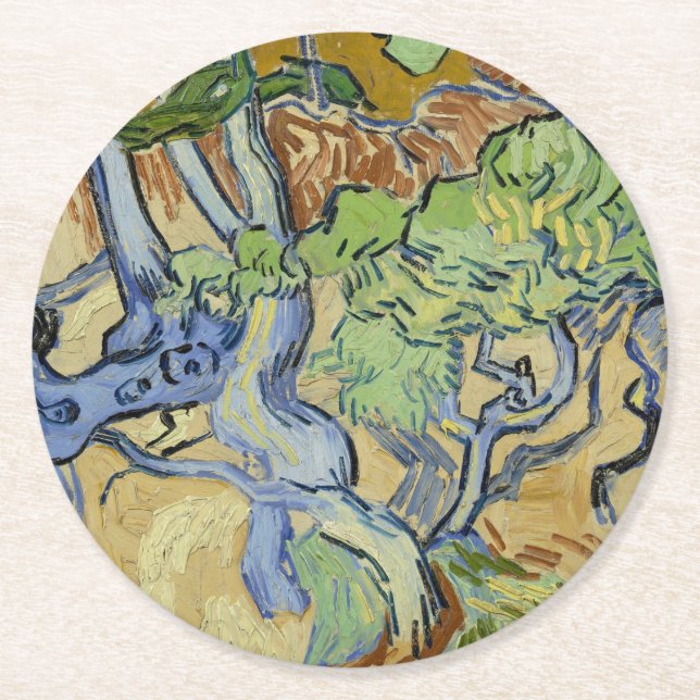 Vincent van Gogh - Tree roots Round Paper Coaster (Front)