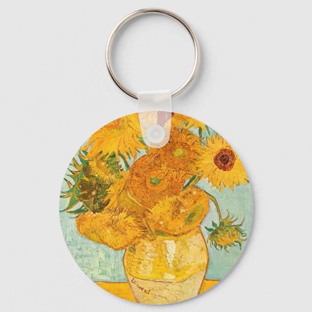 Vincent Van Gogh Twelve Sunflowers In a Vase Art Key Ring (Front)