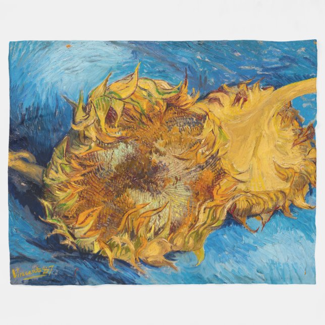 Vincent van Gogh - Two Cut Sunflowers Fleece Blanket (Front (Horizontal))