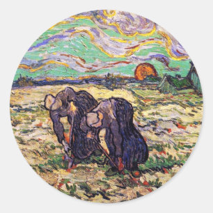Vincent Van Gogh - Two Peasant Women - Fine Art Classic Round Sticker