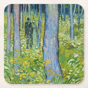 Vincent van Gogh - Undergrowth with Two Figures Square Paper Coaster