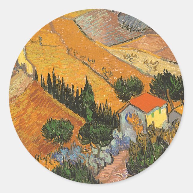 Vincent van Gogh - Valley with Plowman Classic Round Sticker (Front)