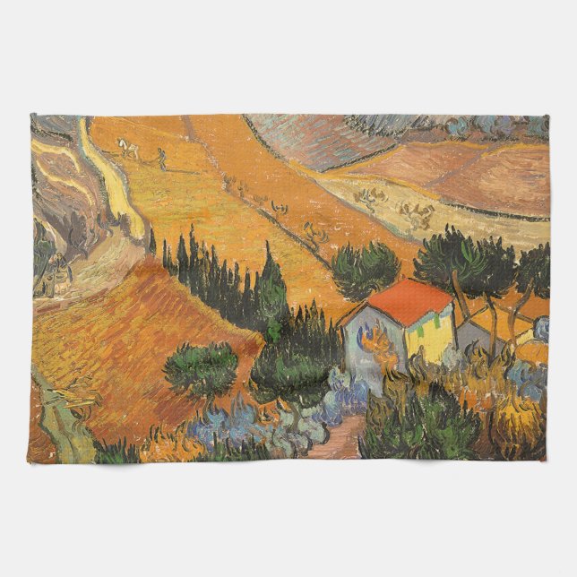 Vincent van Gogh - Valley with Plowman Tea Towel (Horizontal)