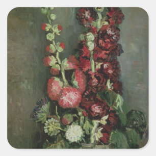 Vincent van Gogh Vase of Hollyhocks, 1886 Square Sticker