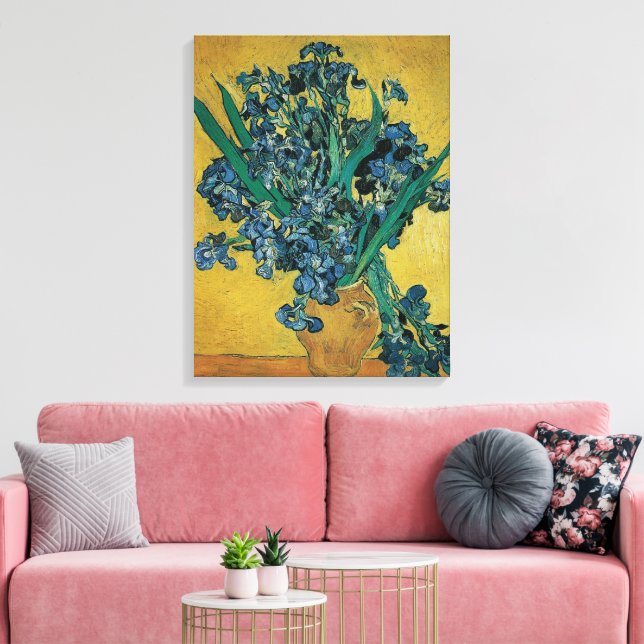 Vincent van Gogh - Vase w Irises Yellow Background Canvas Print (Insitu(LivingRoom))