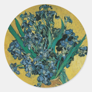 Vincent van Gogh - Vase w Irises Yellow Background Classic Round Sticker