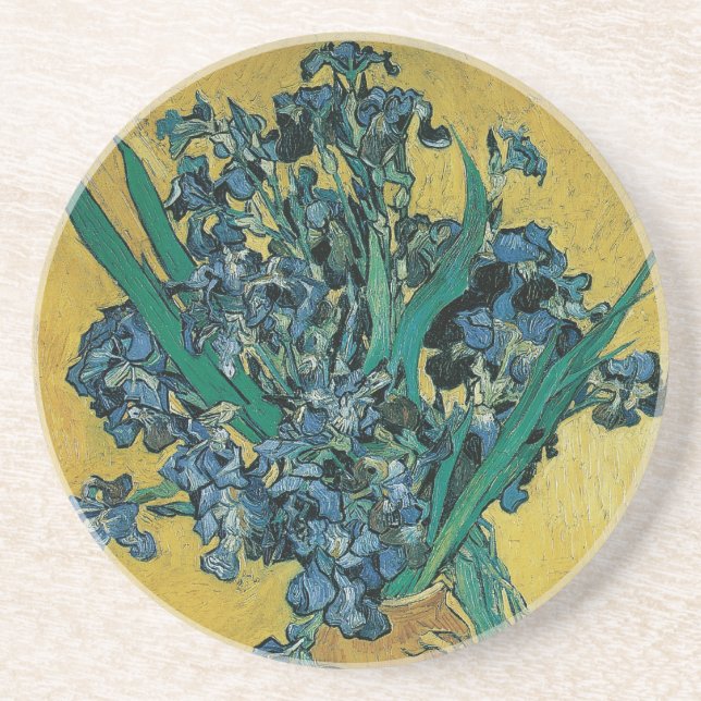 Vincent van Gogh - Vase w Irises Yellow Background Coaster (Front)