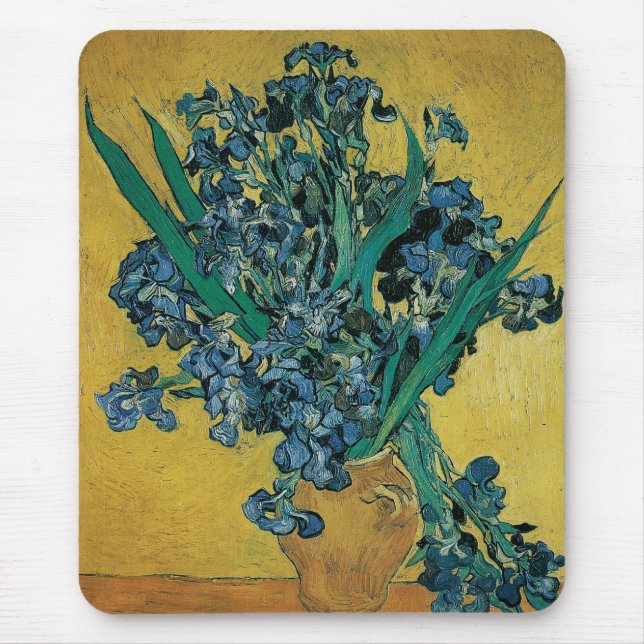 Vincent van Gogh - Vase w Irises Yellow Background Mouse Pad (Front)