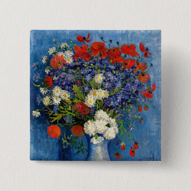 Vincent van Gogh - Vase with Cornflowers & Poppies 15 Cm Square Badge (Front)