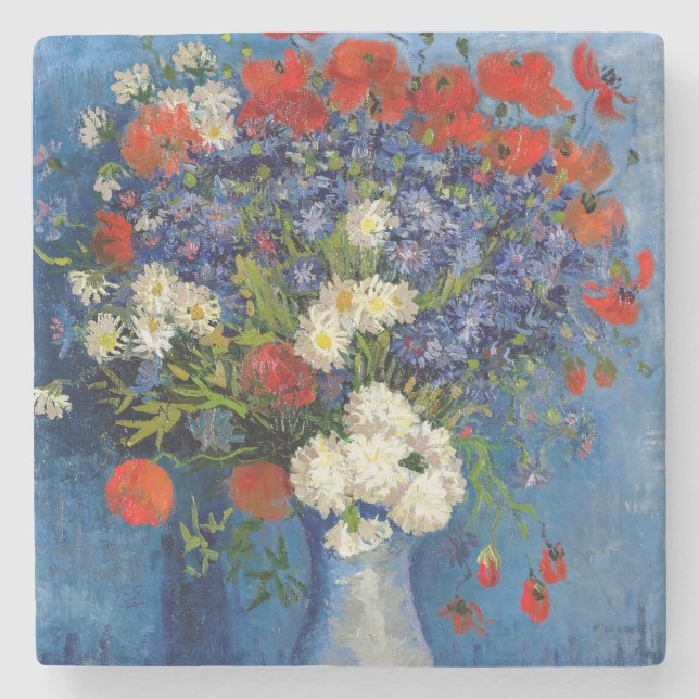 Vincent van Gogh - Vase with Cornflowers & Poppies Stone Coaster (Front)