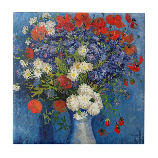 Vincent van Gogh - Vase with Cornflowers & Poppies Tile (Front)