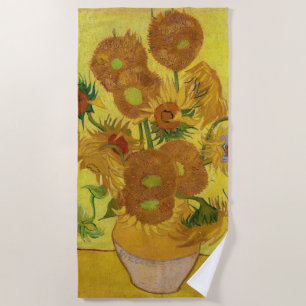 Vincent van Gogh - Vase with Fifteen Sunflowers Beach Towel