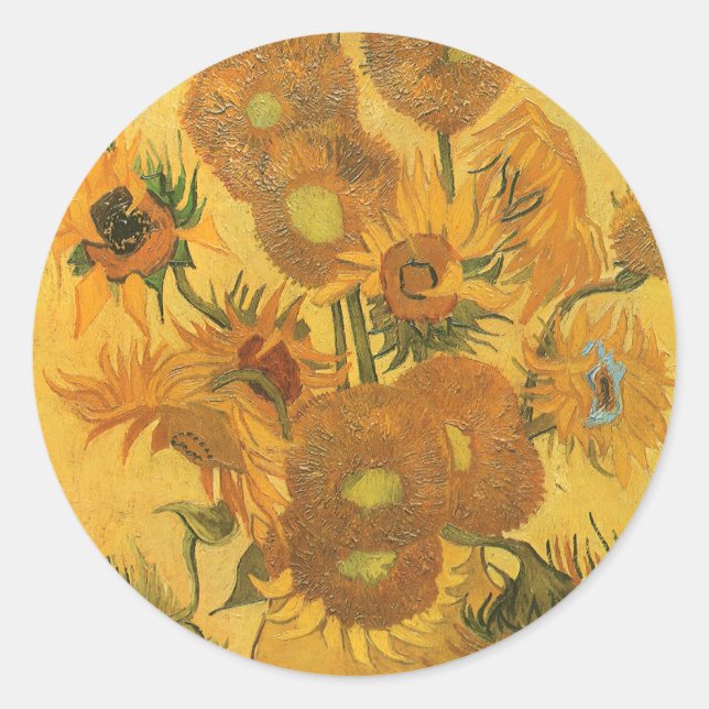 Vincent van Gogh - Vase with Fifteen Sunflowers Classic Round Sticker (Front)