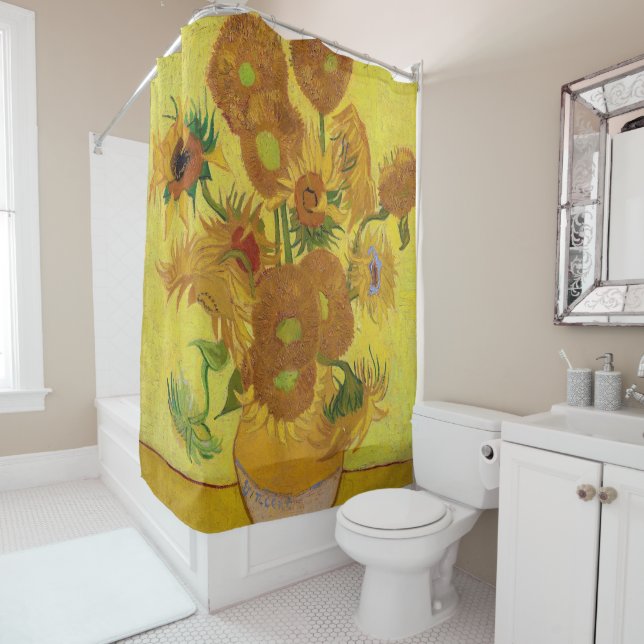 Vincent van Gogh - Vase with Fifteen Sunflowers Shower Curtain (In Situ)
