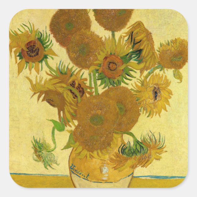 Vincent van Gogh - Vase with Fifteen Sunflowers Square Sticker (Front)