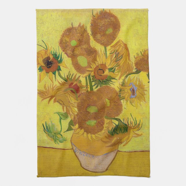 Vincent van Gogh - Vase with Fifteen Sunflowers Tea Towel (Vertical)