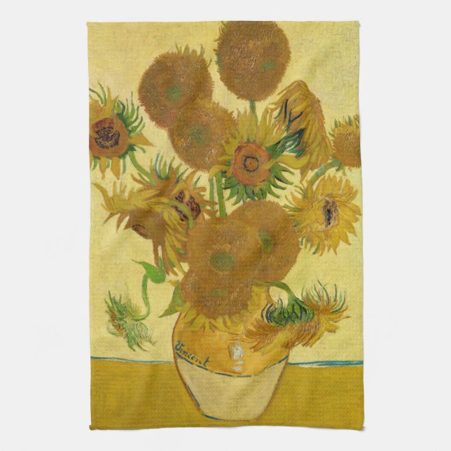 Vincent van Gogh - Vase with Fifteen Sunflowers Tea Towel (Vertical)