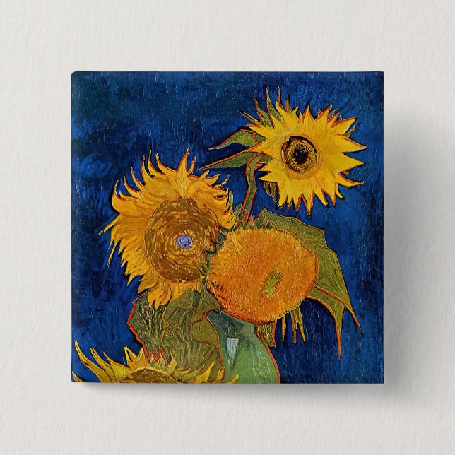 Vincent van Gogh - Vase with Five Sunflowers 15 Cm Square Badge (Front)