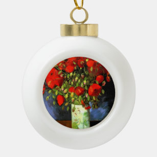 Vincent Van Gogh Vase With Red Poppies Floral Art Ceramic Ball Christmas Ornament