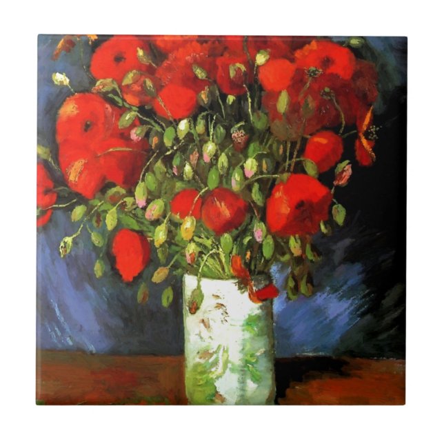 Vincent Van Gogh Vase With Red Poppies Floral Art Tile (Front)