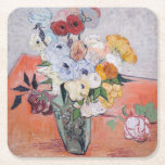 Vincent van Gogh - Vase with Roses & Anemones Square Paper Coaster<br><div class="desc">Still Life / Japanese Vase with Roses and Anemones - Vincent van Gogh,  1890</div>