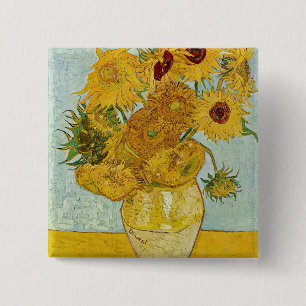 Vincent Van Gogh - Vase with Twelve Sunflowers 15 Cm Square Badge