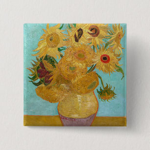 Vincent Van Gogh - Vase with Twelve Sunflowers 15 Cm Square Badge