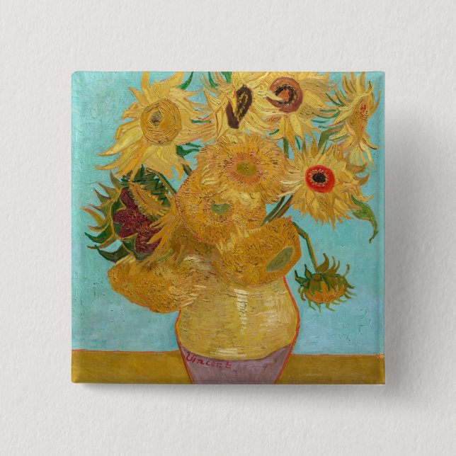 Vincent Van Gogh - Vase with Twelve Sunflowers 15 Cm Square Badge (Front)