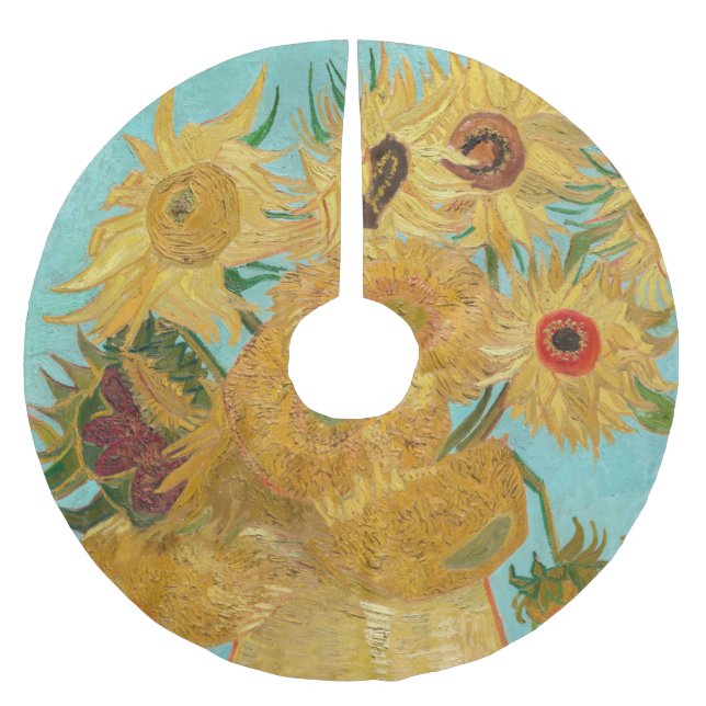 Vincent Van Gogh - Vase with Twelve Sunflowers Brushed Polyester Tree Skirt (Front)