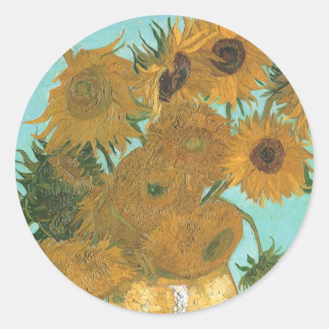 Vincent van Gogh - Vase with Twelve Sunflowers Classic Round Sticker (Front)