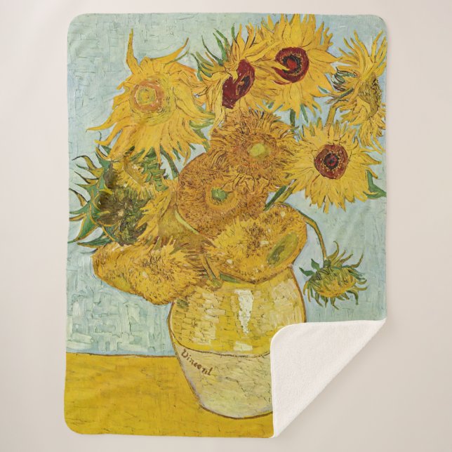 Vincent Van Gogh - Vase with Twelve Sunflowers Sherpa Blanket (Front)