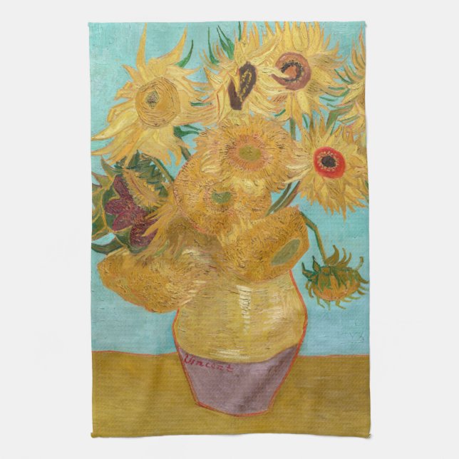 Vincent Van Gogh - Vase with Twelve Sunflowers Tea Towel (Vertical)