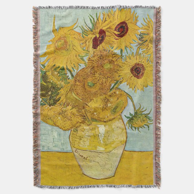 Vincent Van Gogh - Vase with Twelve Sunflowers Throw Blanket (Front Vertical)