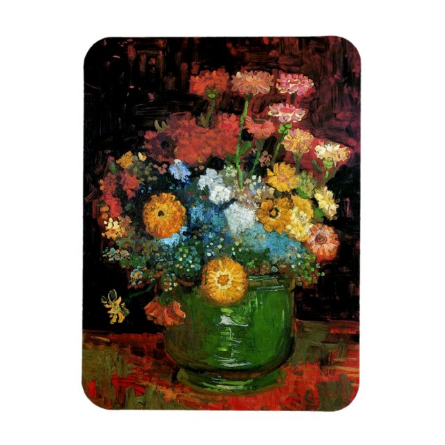 Vincent Van Gogh - Vase With Zinnias Fine Art Magnet (Vertical)