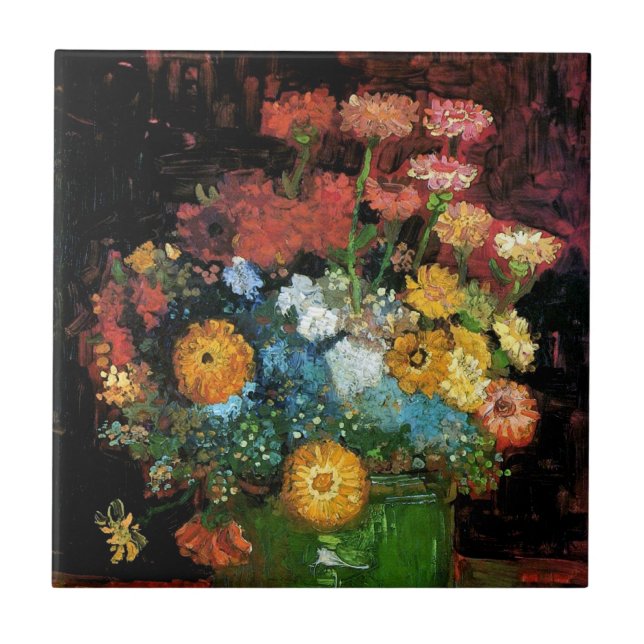 Vincent Van Gogh - Vase With Zinnias Fine Art Tile (Front)