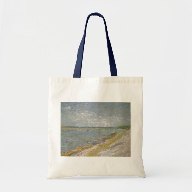 Vincent van Gogh - View of a River w Rowing Boats Tote Bag (Front)
