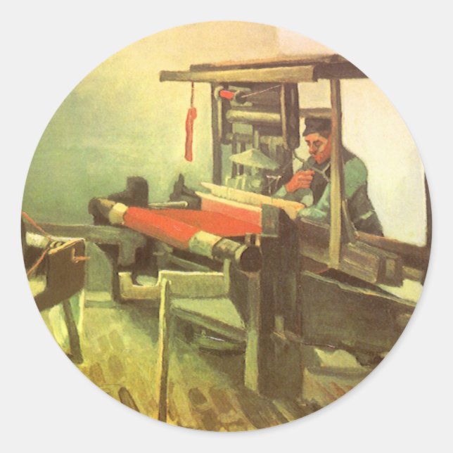 Vincent van Gogh Weaver Facing Left Spinning Wheel Classic Round Sticker (Front)