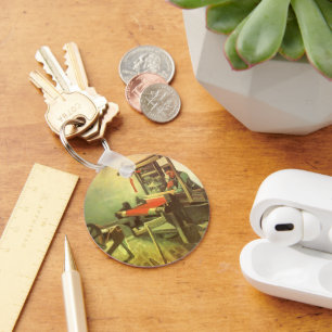Vincent van Gogh Weaver Facing Left Spinning Wheel Key Ring