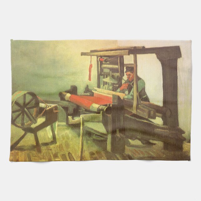 Vincent van Gogh Weaver Facing Left Spinning Wheel Tea Towel (Horizontal)