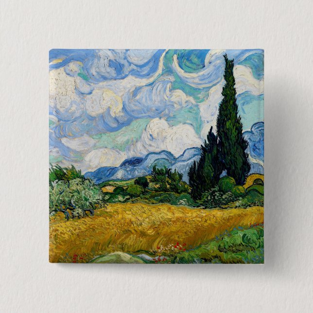 Vincent Van Gogh - Wheat Field with Cypresses 15 Cm Square Badge (Front)