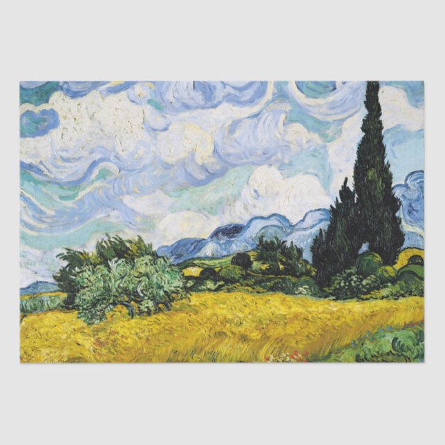 Vincent Van Gogh Wheat Field with Cypresses (1889) Tissue Paper (Front)
