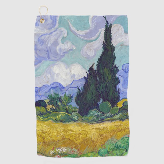 Vincent Van Gogh - Wheat Field with Cypresses Golf Towel (Front)