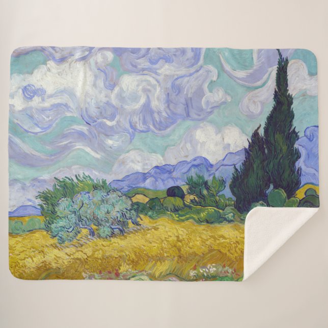 Vincent Van Gogh - Wheat Field with Cypresses Sherpa Blanket (Front (Horizontal))