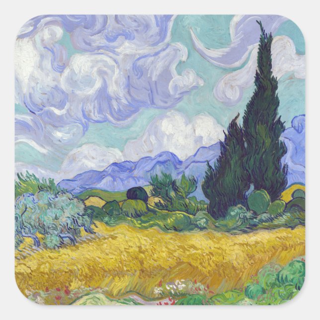 Vincent Van Gogh - Wheat Field with Cypresses Square Sticker (Front)