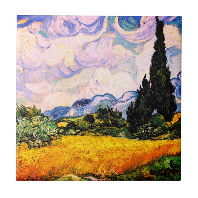 Vincent Van Gogh Wheat Field with Cypresses   Tile (Front)