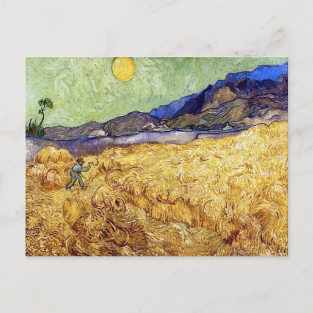 Vincent Van Gogh - Wheat Field With Reaper & Sun Postcard (Front)