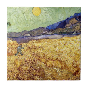 Vincent Van Gogh - Wheat Field With Reaper & Sun Tile